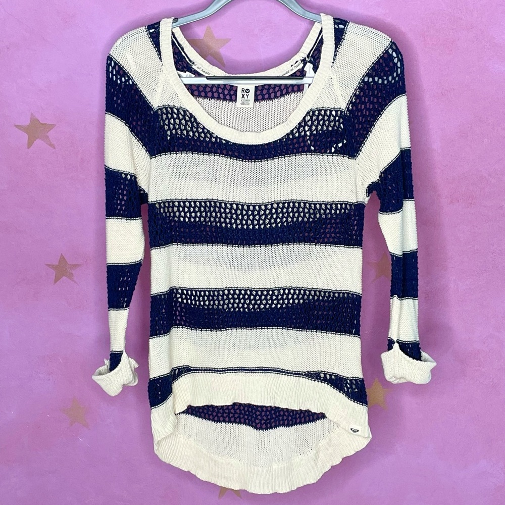 ROXY Navy Blue Wide Stripes Knitted Sweater Size XL